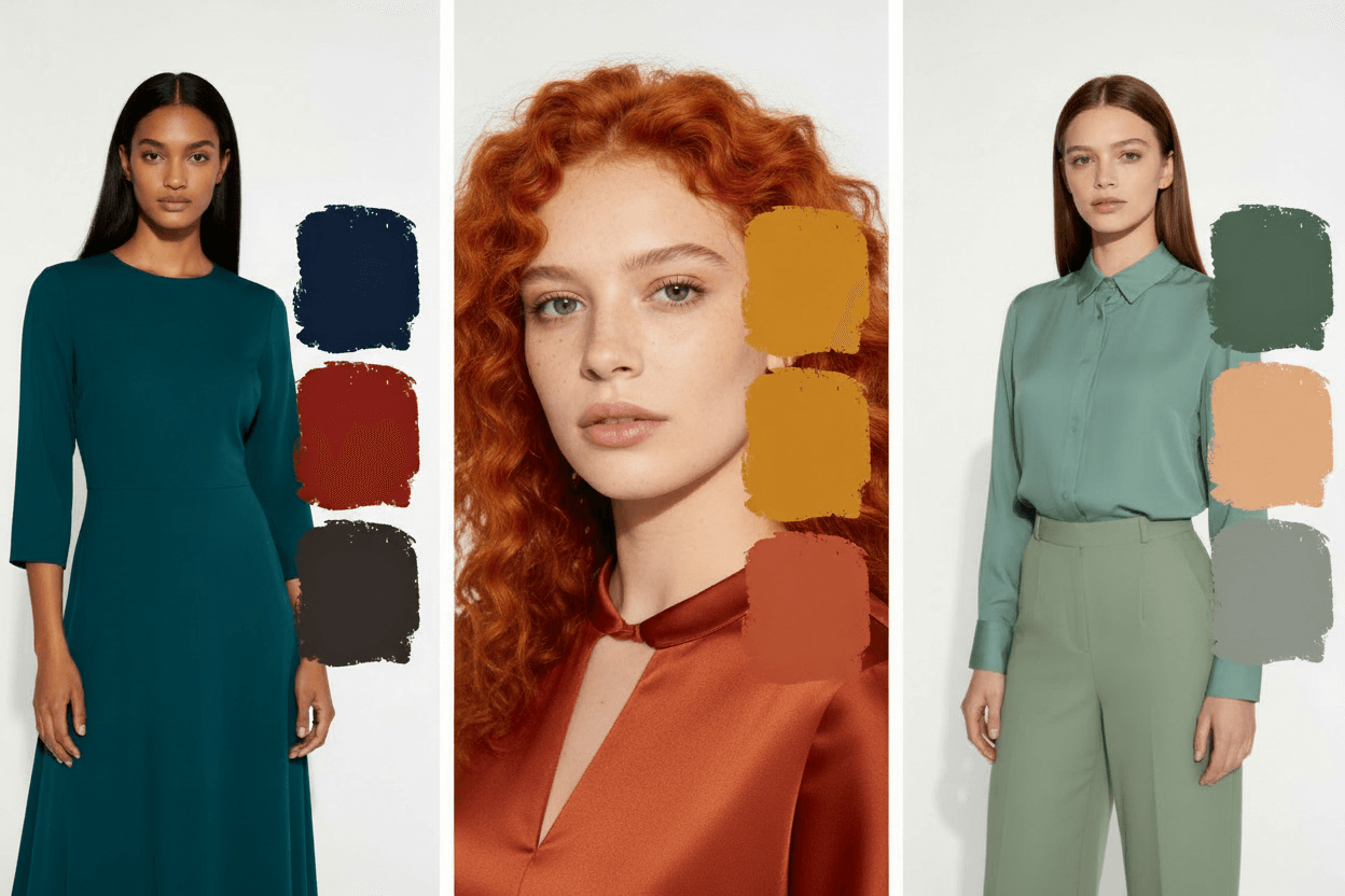 Visual comparison table of the 3 autumn sub-types with respective palettes (Deep, Warm, Soft)