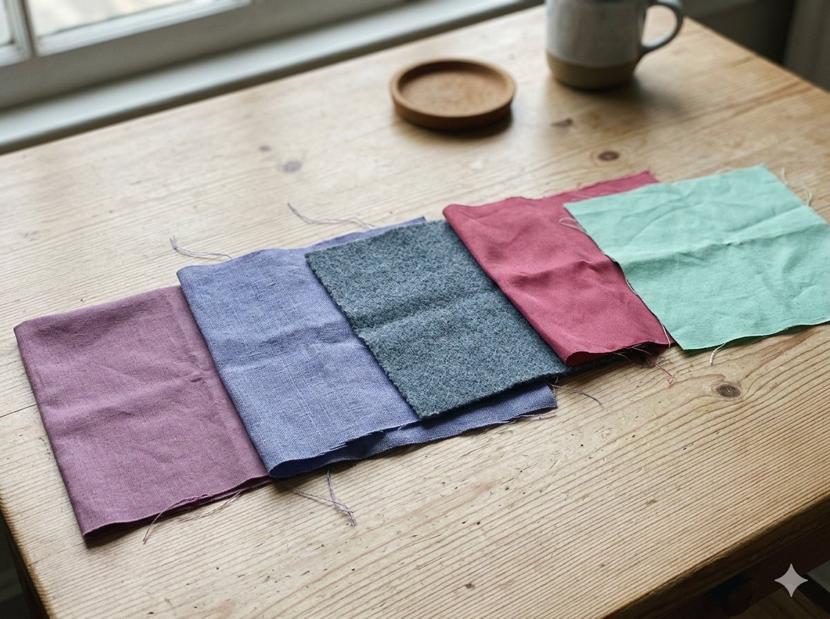 Cool Summer colour palette with mauves, lavender blues, slate grey and raspberry pink