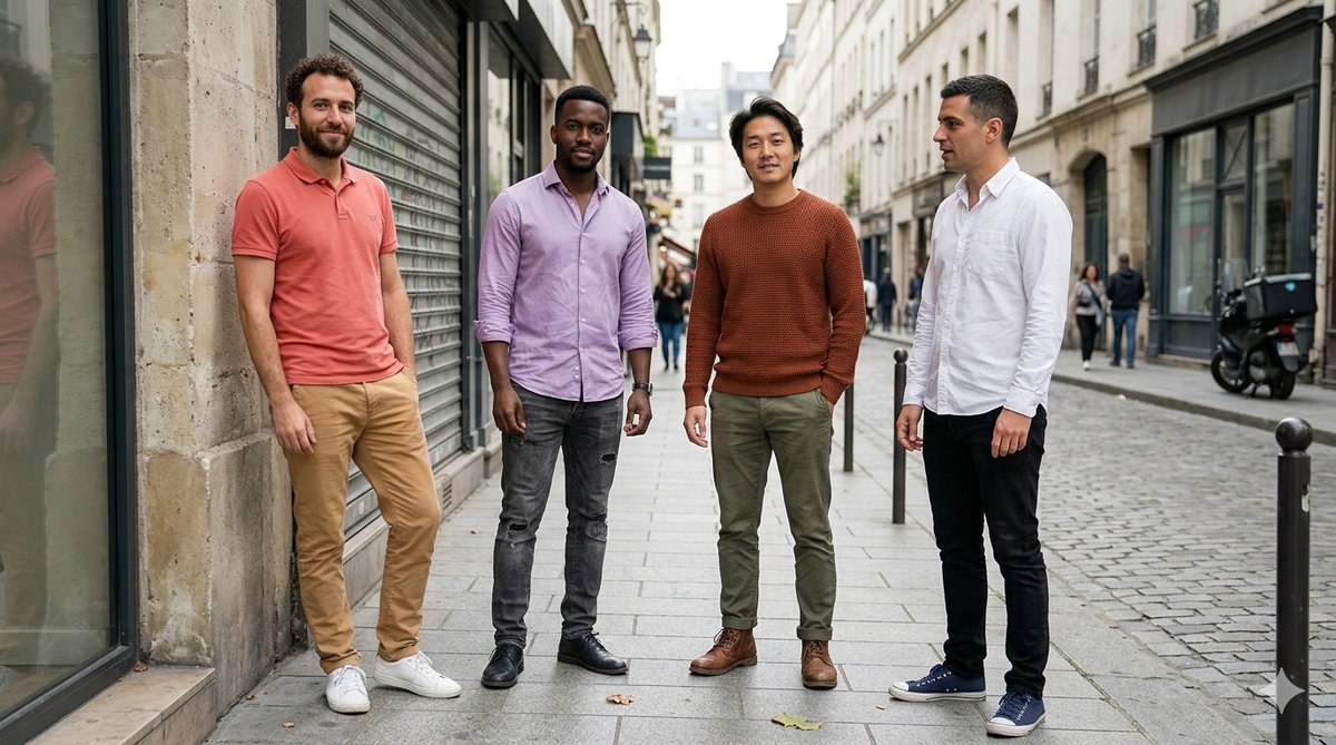 Casual outfits for men adapted to the four colour seasons, chinos and open shirts in season-appropriate colours