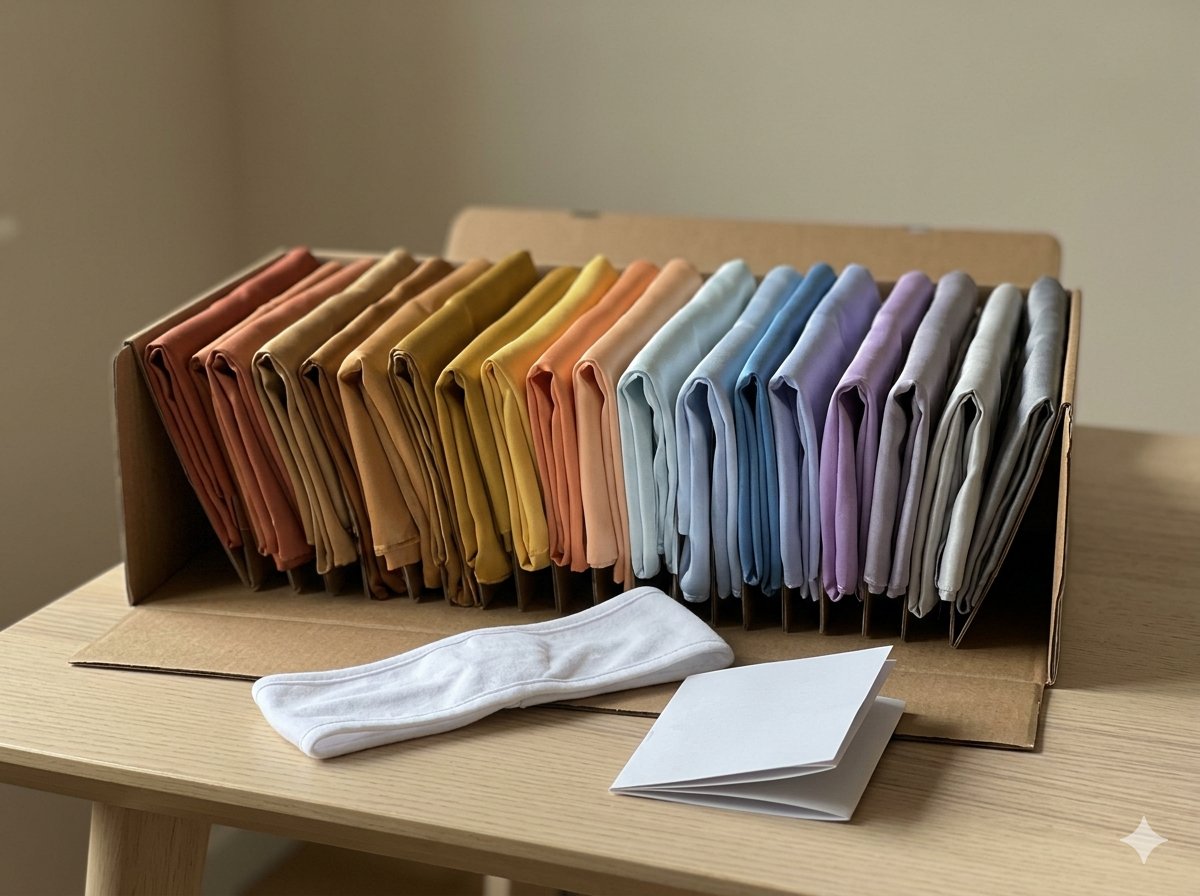 Professional colour analysis draping kit with drapes organised by colour season