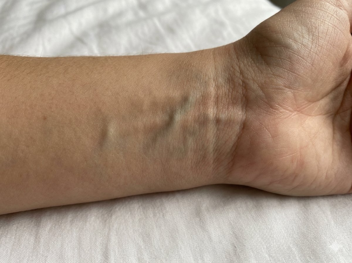 Inside of a wrist showing veins to identify skin undertone