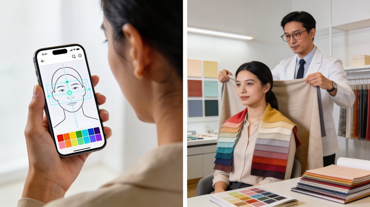 Infographic comparing AI colour analysis accuracy (70-80%) with professional draping consultation