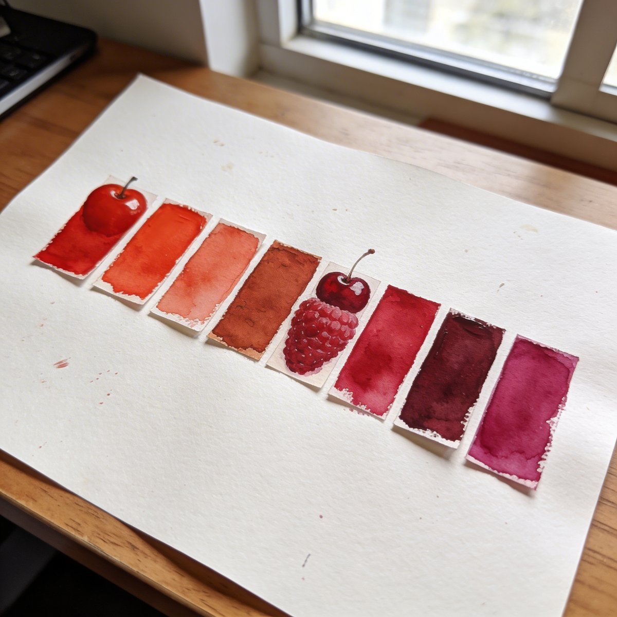 Palette showing warm and cool variations of the same red colour